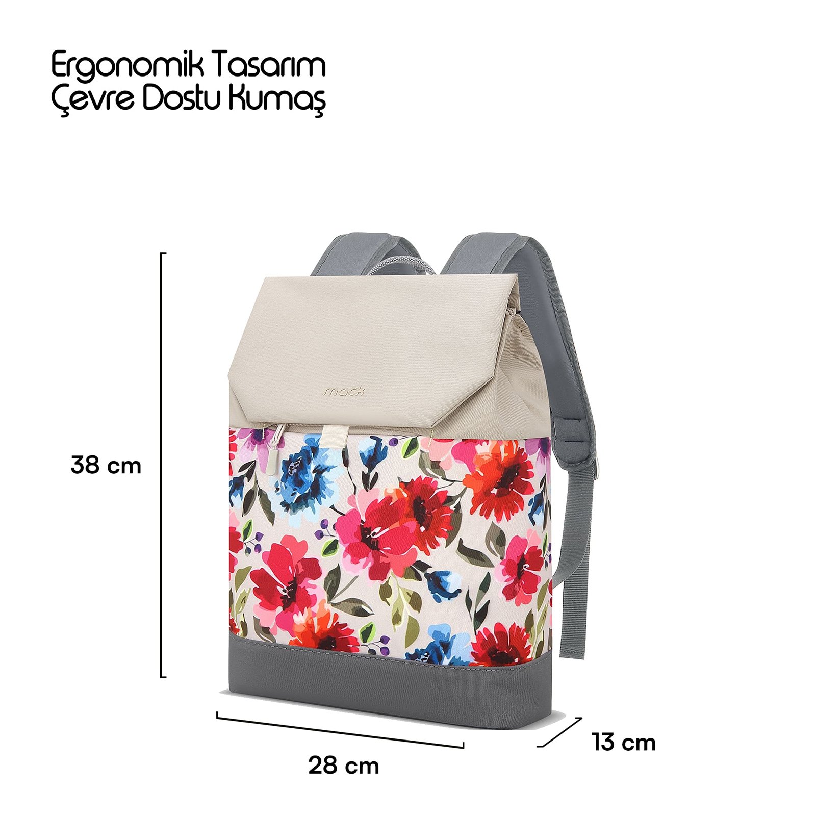 MACK MCE 1306 14.1 ZEN Eco Gunluk Sirt Cantasi Bej Cicekli 1