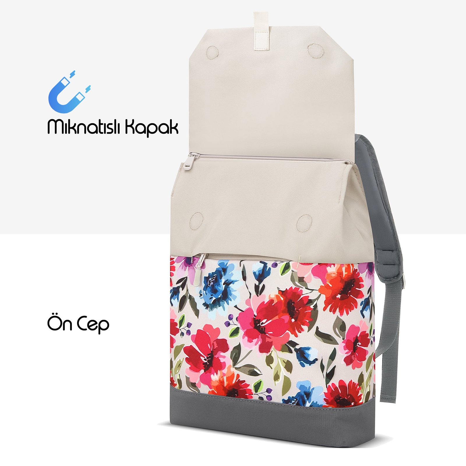 MACK MCE 1306 14.1 ZEN Eco Gunluk Sirt Cantasi Bej Cicekli 4