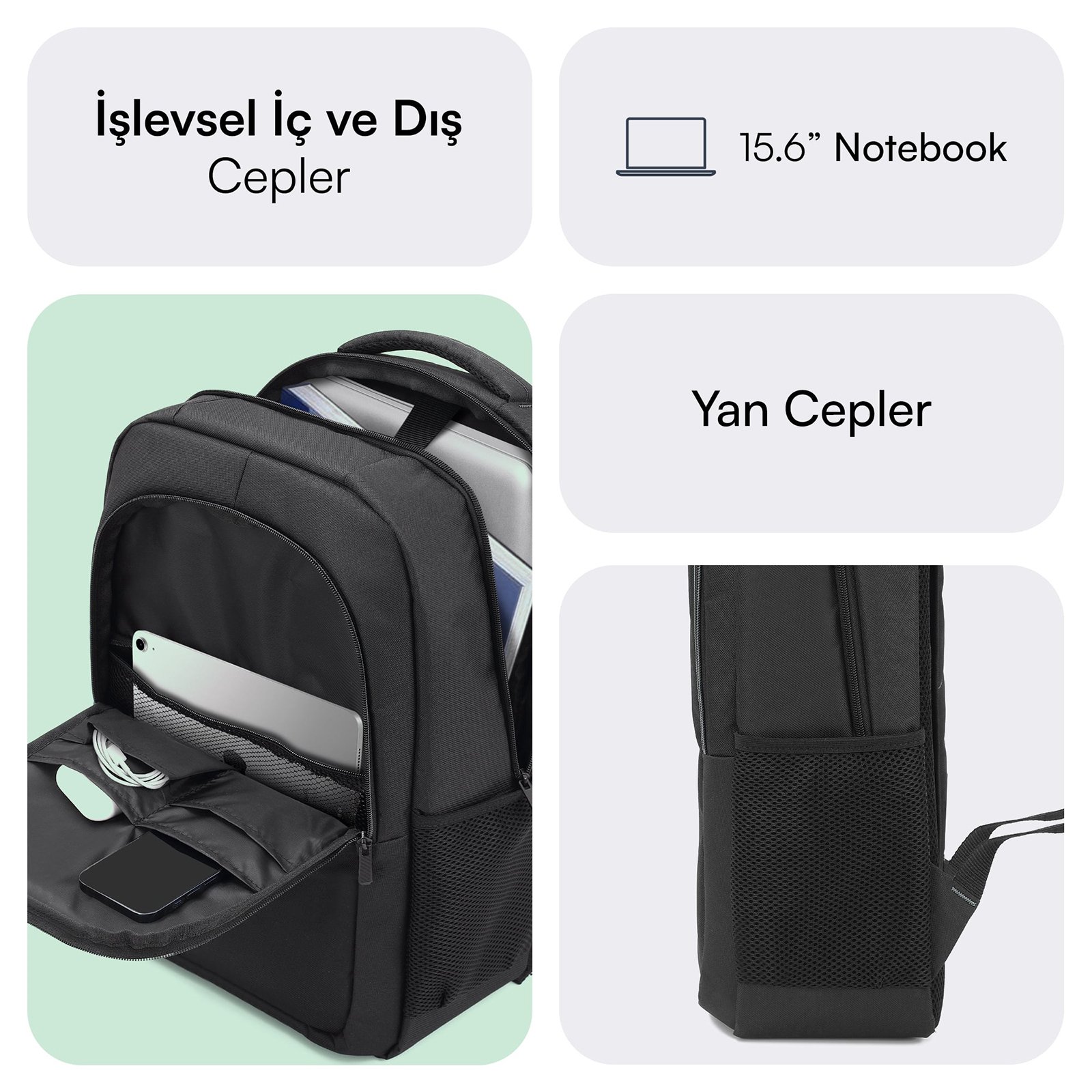 MACK MCC 505BG 15.6 Move Notebook Sirt Cantasi Siyah Gri 3