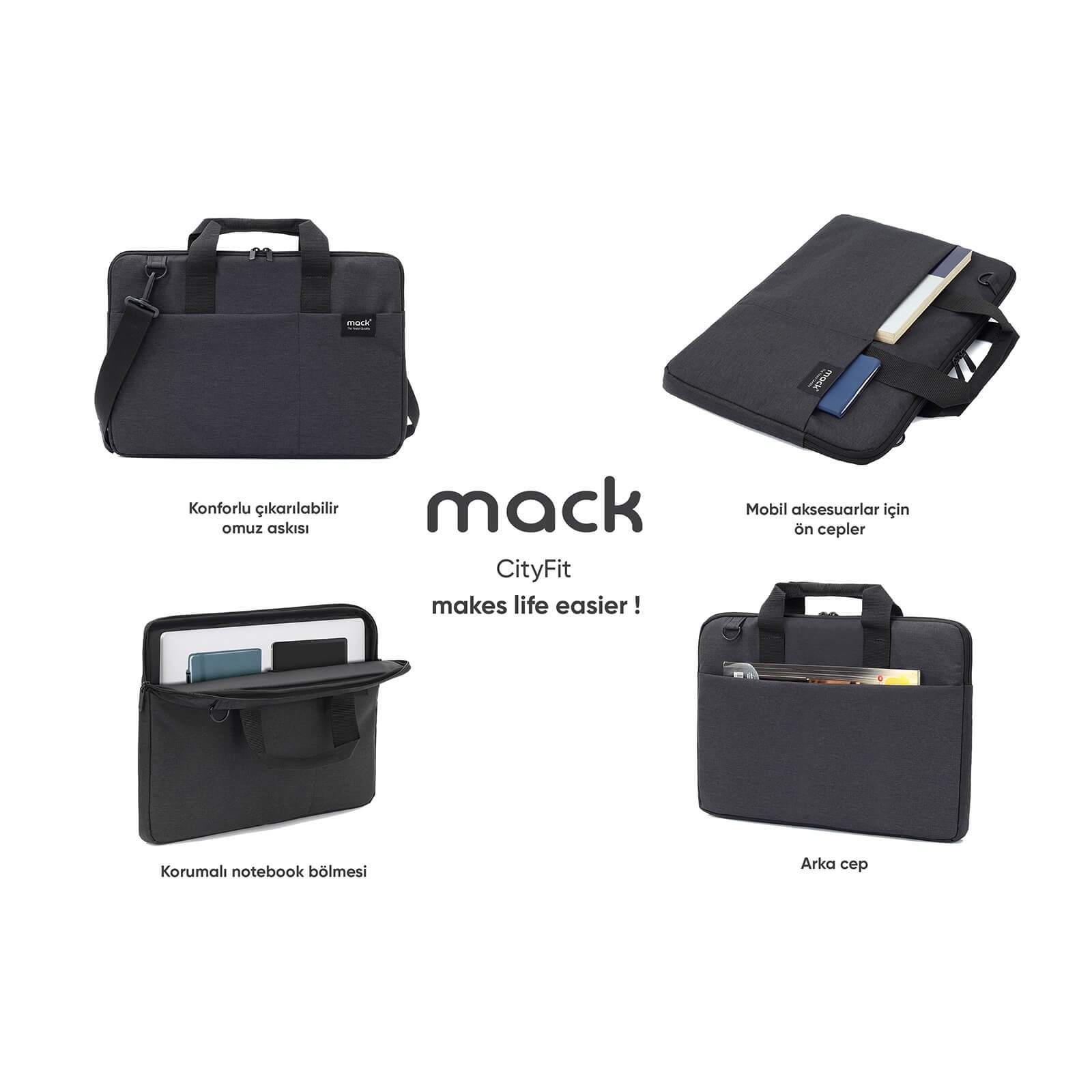MACK MCC 703 15.6 City Fit Eco Notebook Cantasi Siyah 7
