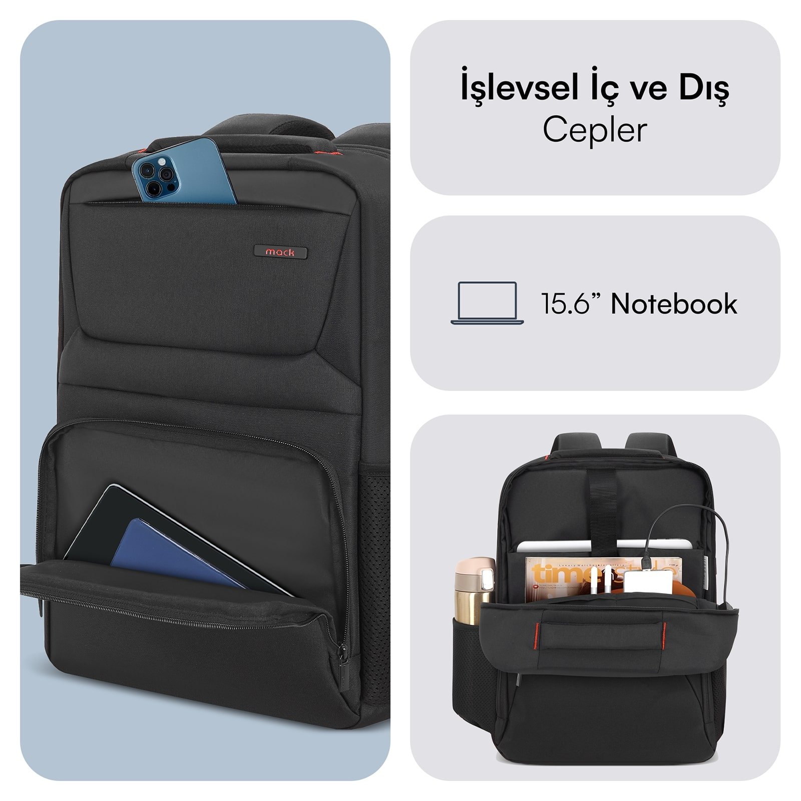 MACK MCC 805 15.6 Business X Notebook Sirt Cantasi Siyah 2