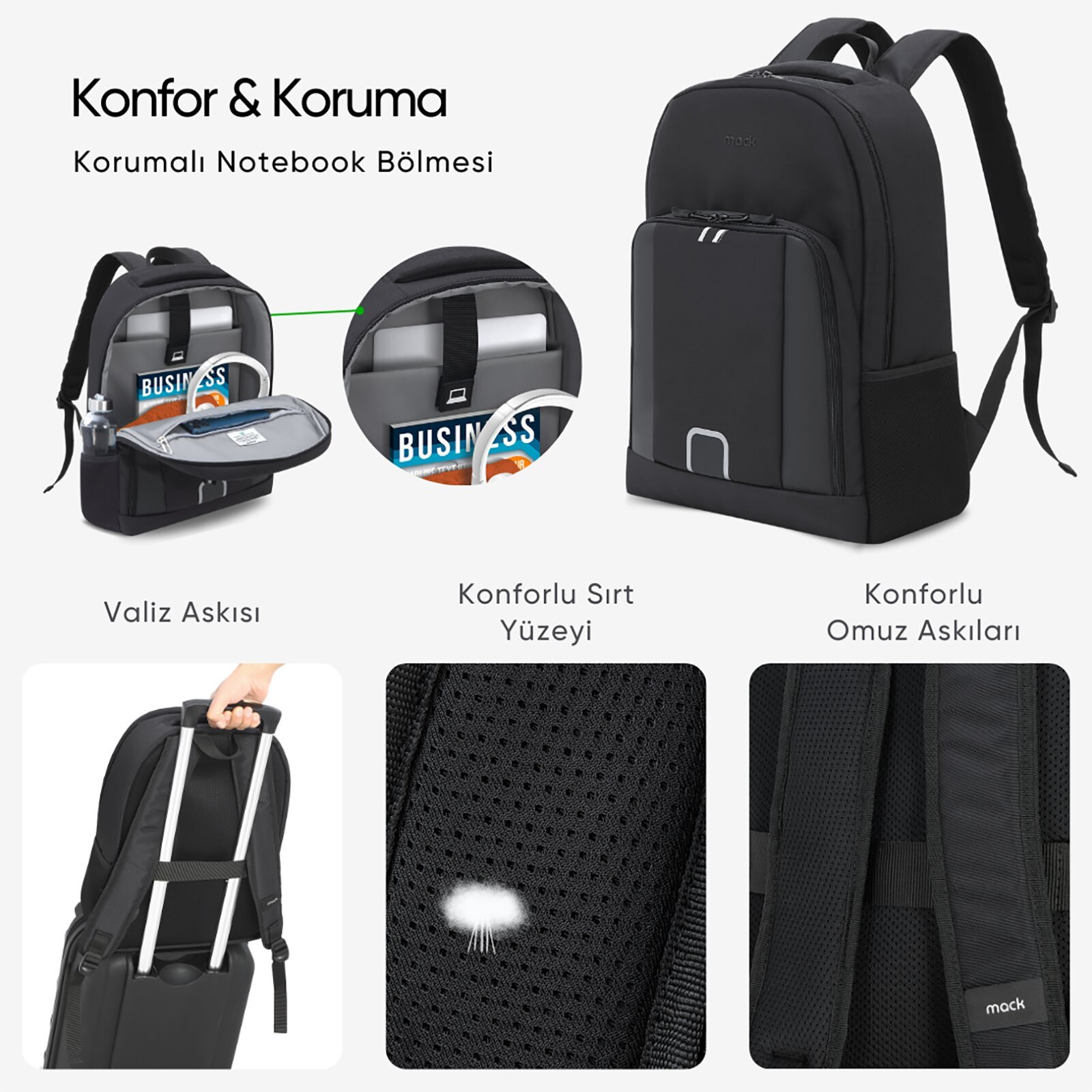 MACK MCE 1201 15.6 LUNA Eco Notebook Sirt Cantasi Siyah 4