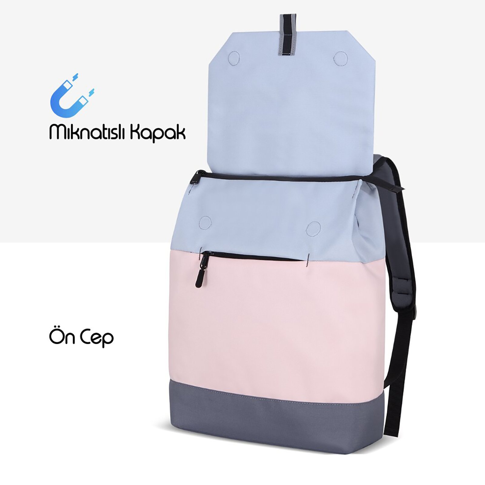 MACK MCE 1302 14.1 ZEN Eco Gunluk Sirt Cantasi Pembe Gri 4