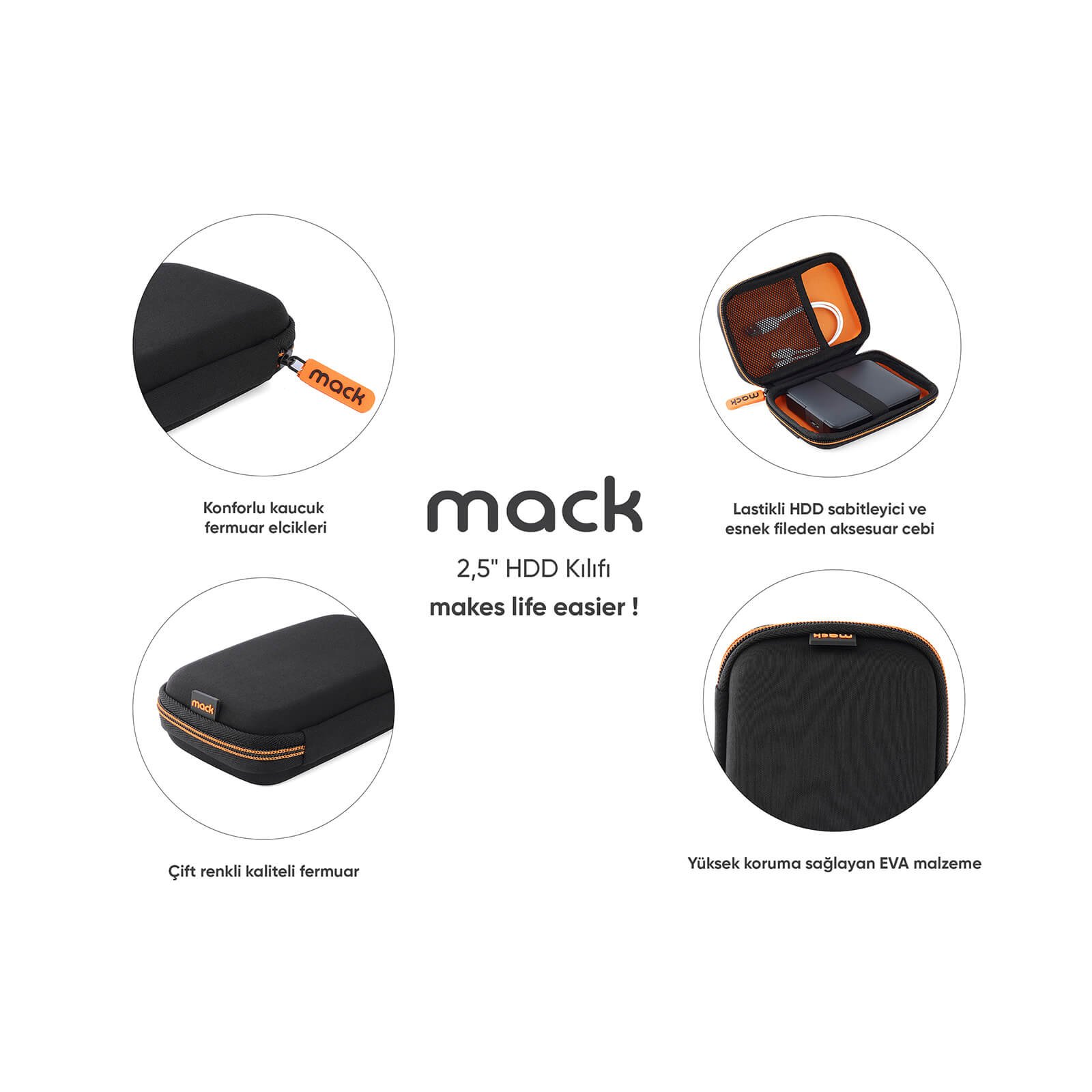 MACK MCC 4008 2.5 Hard Disk Kilifi Siyah Turuncu 6