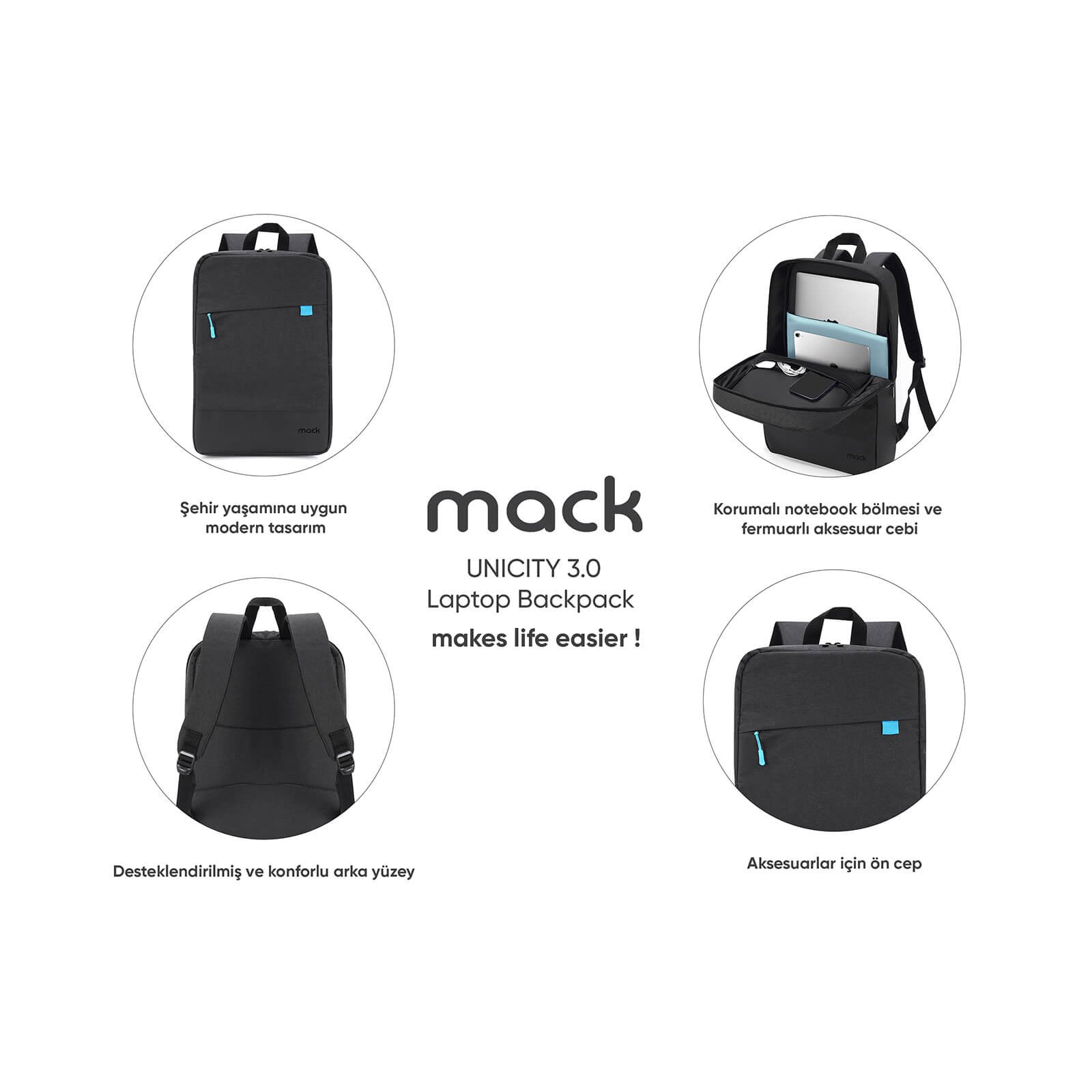 MACK MCC 605 15.6 UNICITY 3.0 Notebook Sirt Cantasi Siyah 6 3