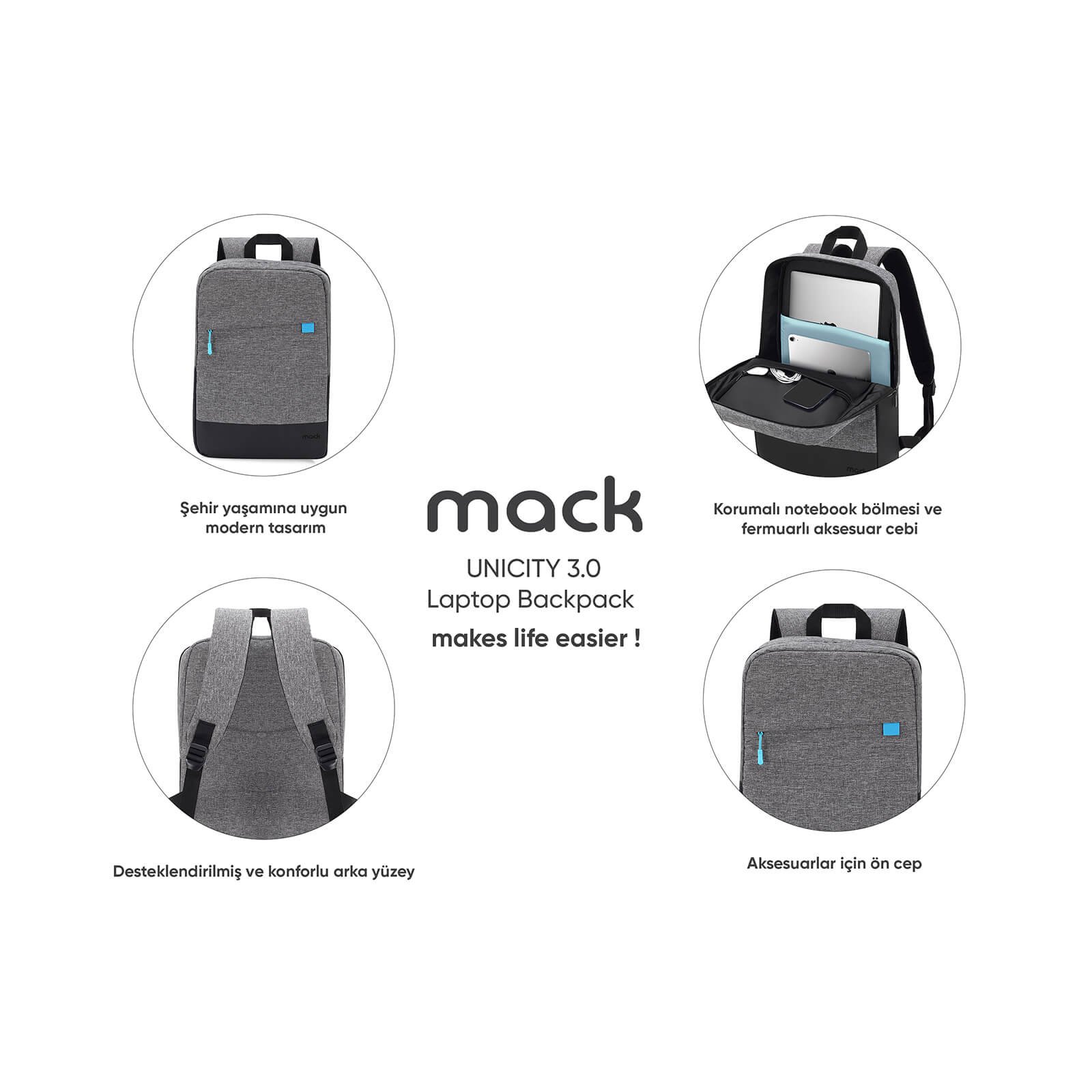 MACK MCC 606 15.6 UNICITY 3.0 Notebook Sirt Cantasi Gri 6 3