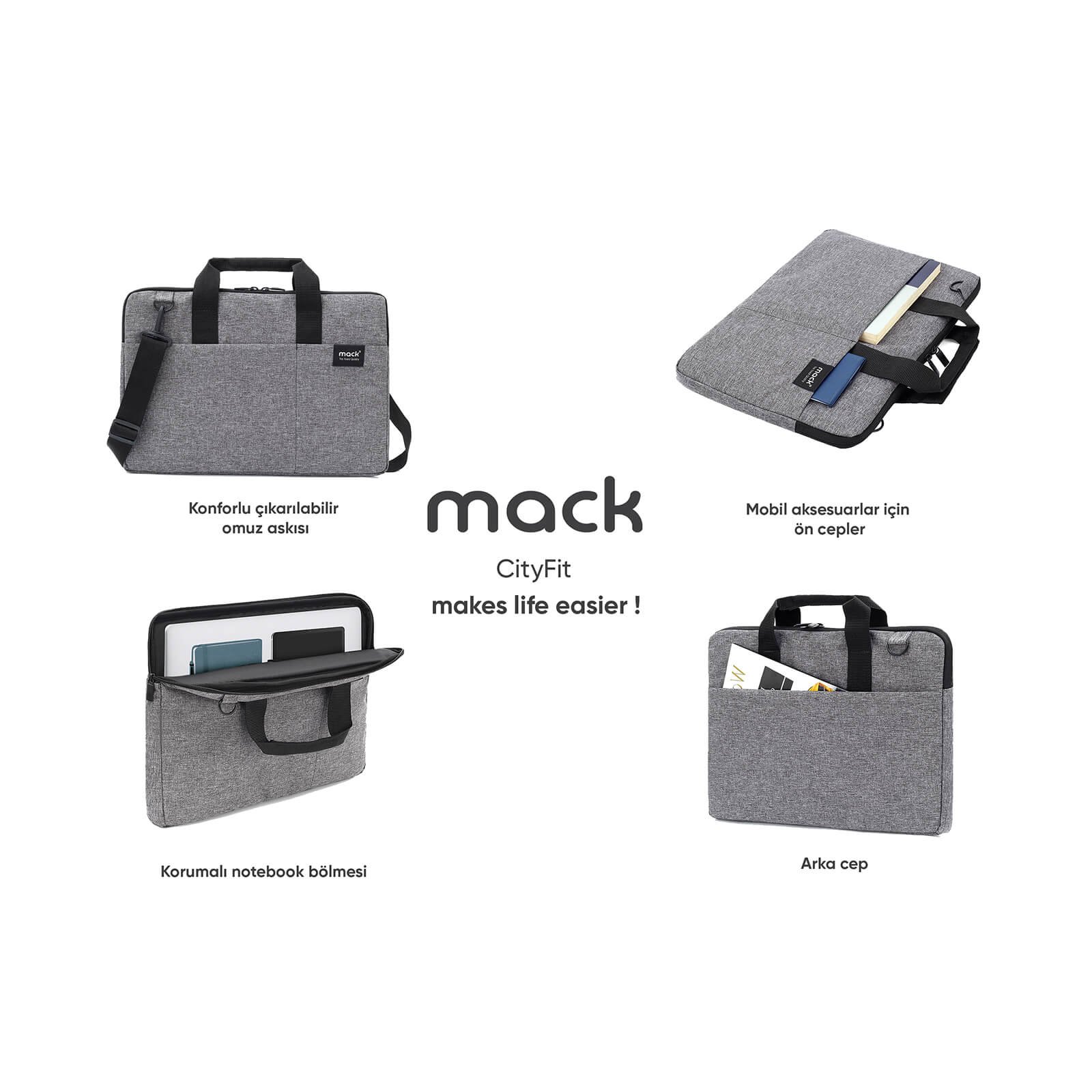 MACK MCC 704 15.6 City Fit Eco Notebook Cantasi Gri 7 3