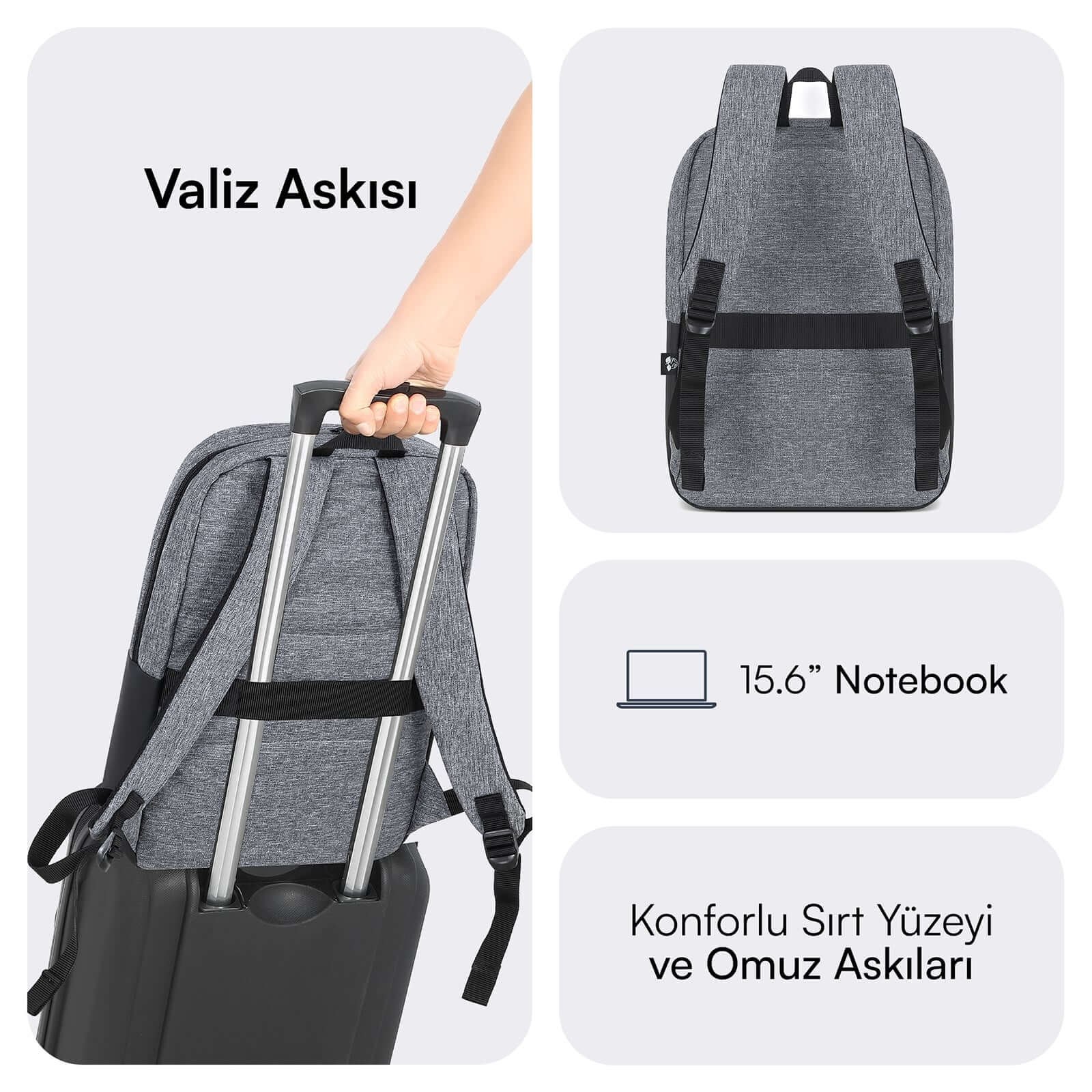 MACK MCE 1104 15.6 UNICITY Eco Notebook Sirt Cantasi Gri 4