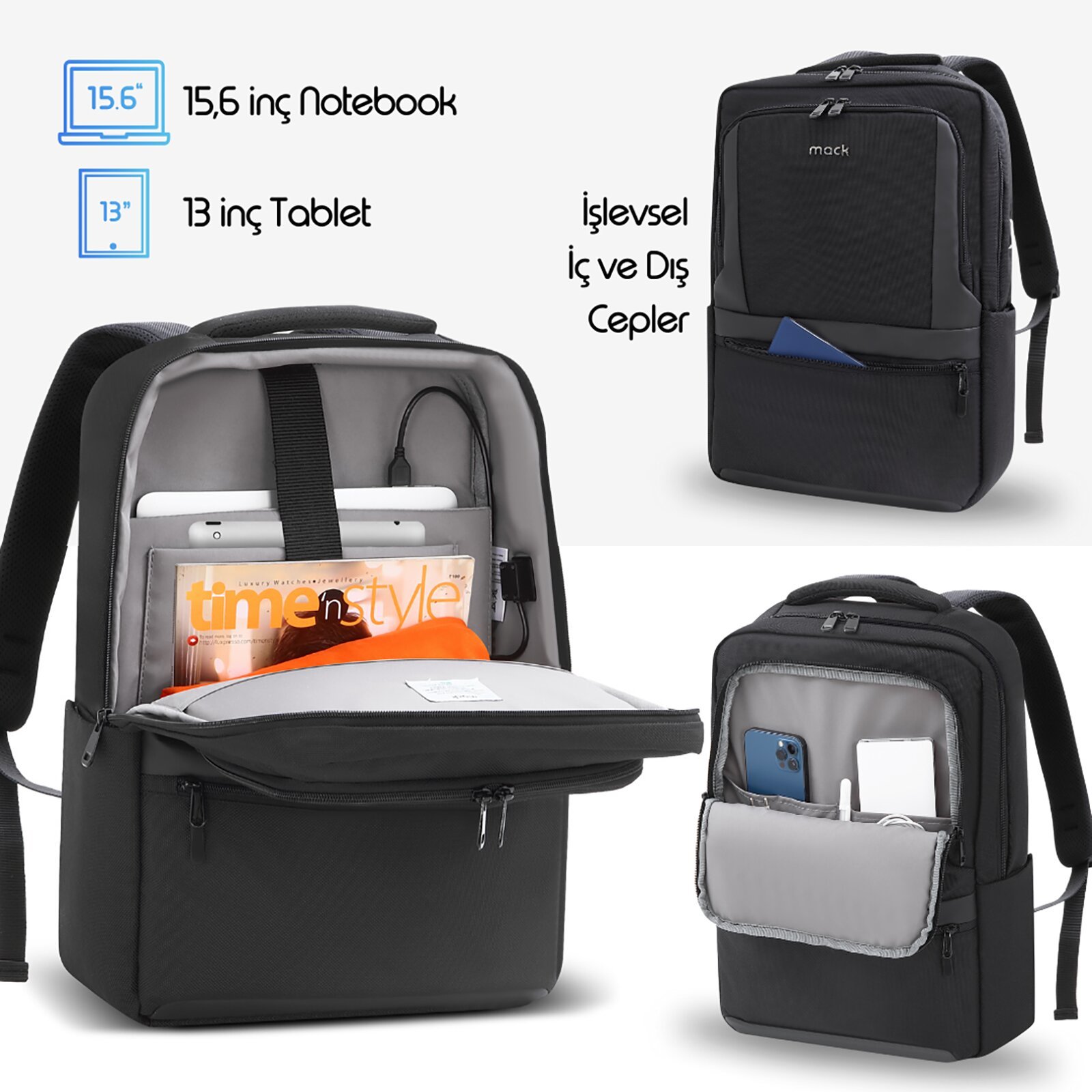 MACK MCE 1202 15.6 OFFICE Pro 1 Eco Notebook Sirt Cantasi Siyah 2
