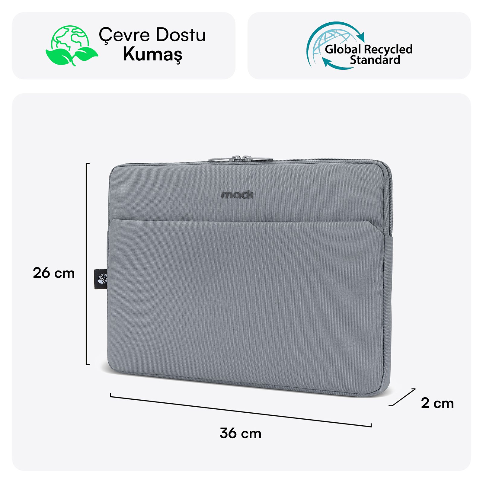 MACK MCE 1502 14.1 NOVA Eco Notebook Sleeve Gri 1